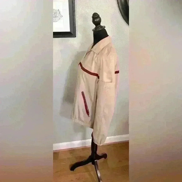 VINTAGE 80s Aigner Beige  Cotton Blend Leather Details Windbreaker Jacket Size 8 - Picture 3 of 9